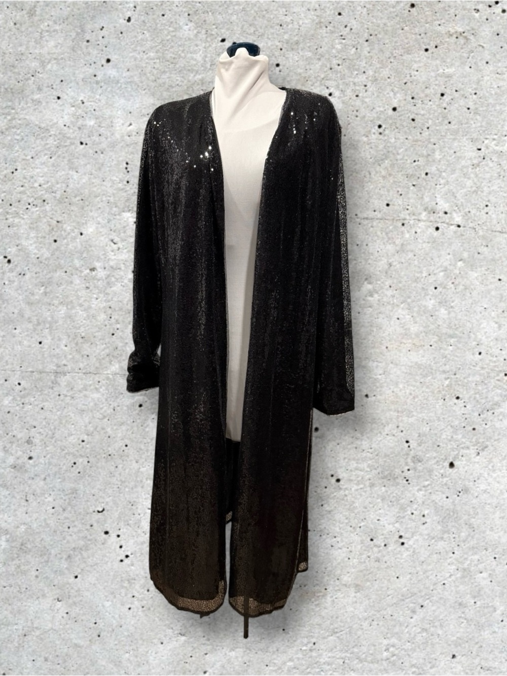 Black Sequin Longline Open Blazer Jacket